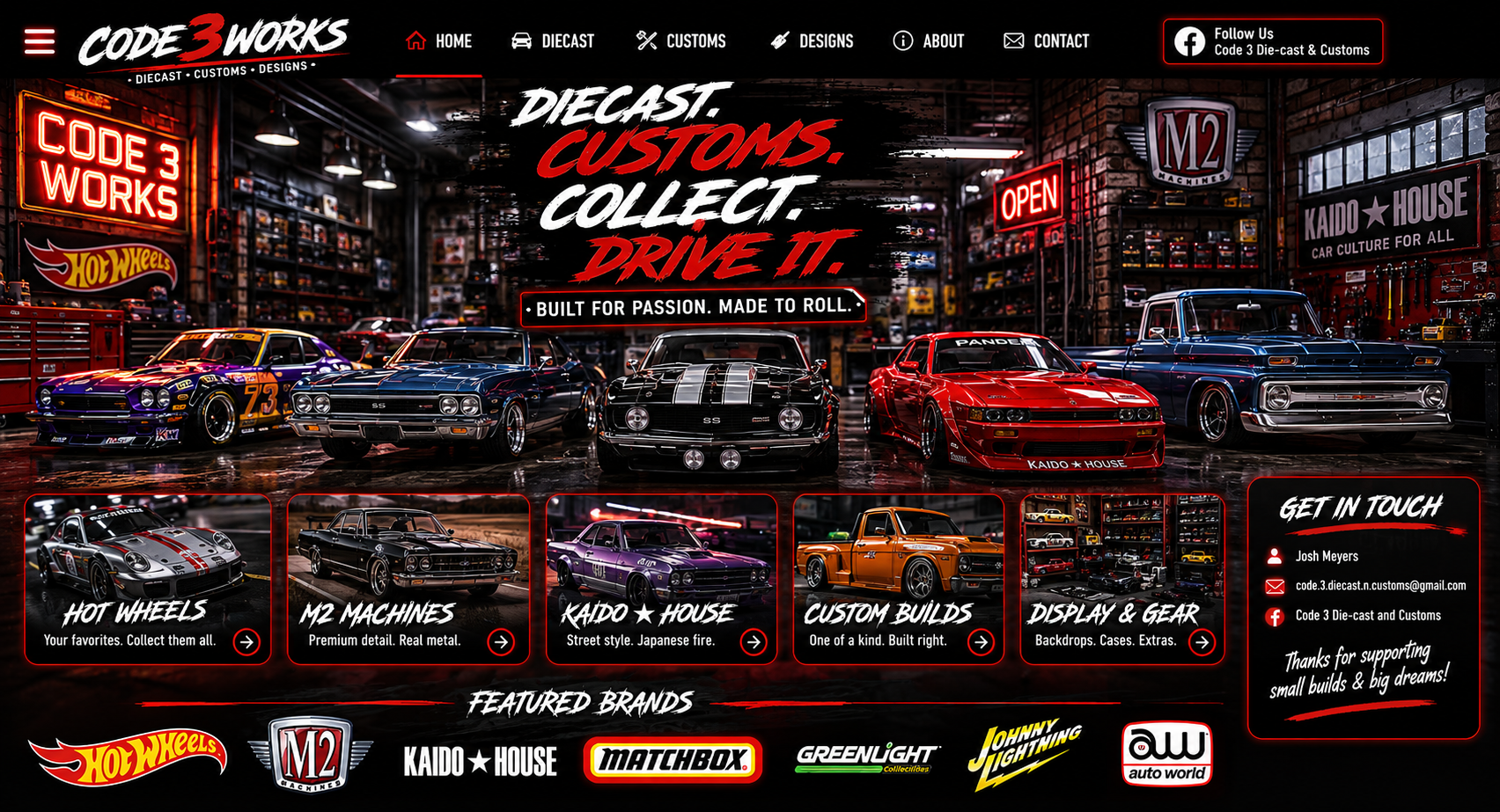CODE3WORKS Diecast Customs Collect Drive It garage storefront